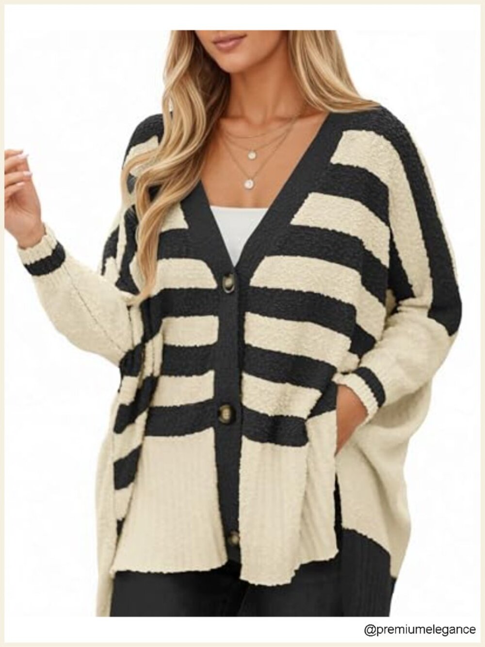 Fuzzy Knit V-Neck Button Down Cardigan Sweater with Side Slit and High Low Hem